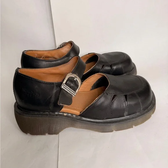 Dr. Martens Mary Jane Shoes Made in England Black Leather Chunky Sole Size 5 - Picture 2 of 8